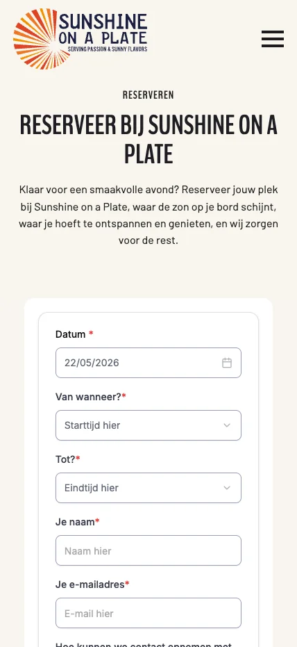 Sunshine on a plate mobile website by studio eleva6